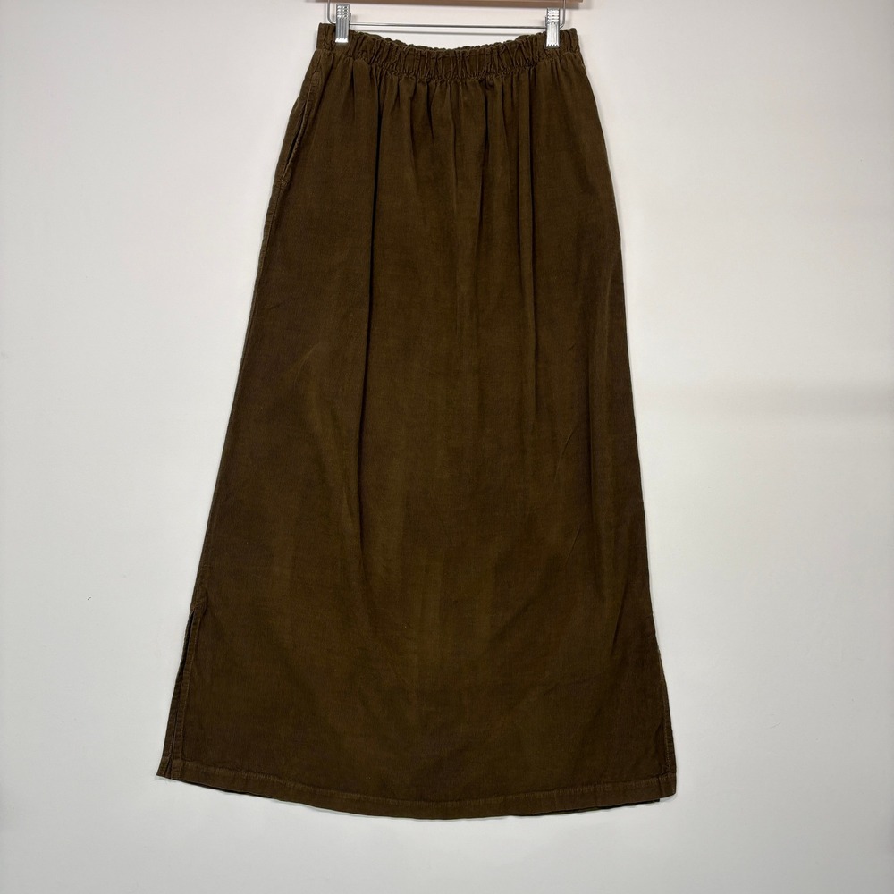 CP Shades Womens Maxi Skirt L Brown Corduroy Elastic Waist Hand Dyed